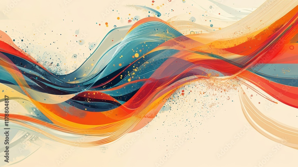 Poster vibrant multicolored abstract design with flowing lines and dynamic patterns in vivid hues