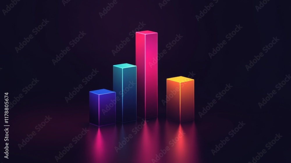 Poster transparent d bar graph with glowing edges, set against a dark background for a modern, tech-inspire