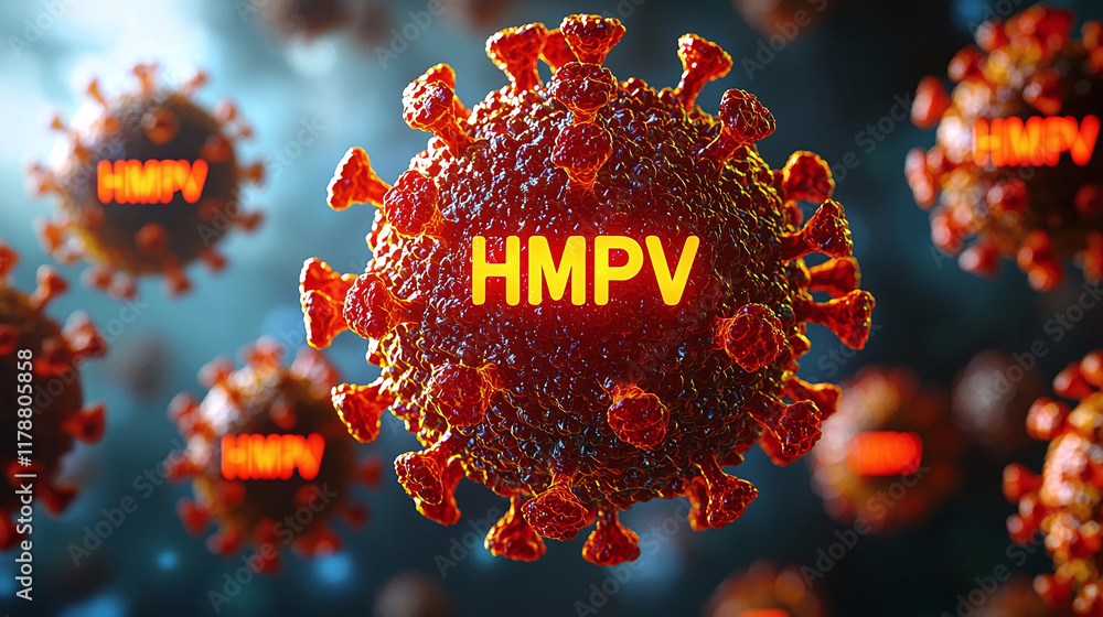 Poster visualization of the virus, resembling the structure of the coronavirus with spikes on the surface. 