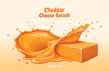 Cheddar Cheese Vector with Splash Effects – High-Quality EPS Design