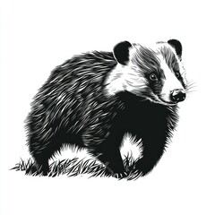 Obraz premium Majestic Badger: A Stunning Black and White Wildlife Illustration