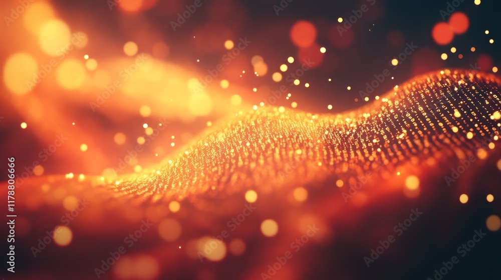 Poster soft glowing background with streams of binary particles in a dreamlike atmosphere
