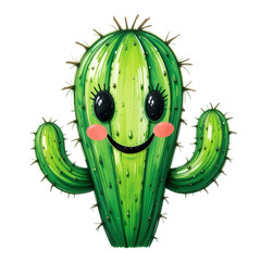 Textured Green Cactus with Smiley Face on White Background