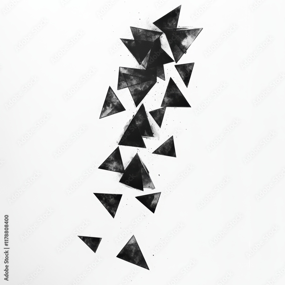Poster dynamic abstract art featuring black triangles on a white background, perfect for modern and minimal