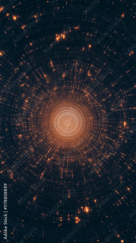Poster a captivating abstract representation of a cosmic tunnel filled with radiant particles and spiraling