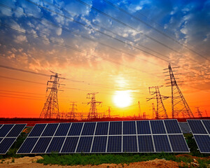 Solar panels and electrical towers, power equipment