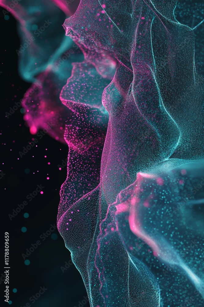 Poster abstract conceptual visualization of big data network in futuristic style with bright colors and dyn