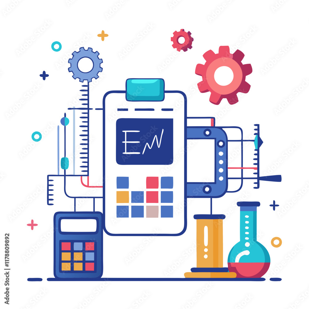 Poster a digital interface features various engineering calculation tools, including a calculator, graphs, 