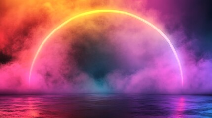 Neon Archway Over Foggy Reflective Surface