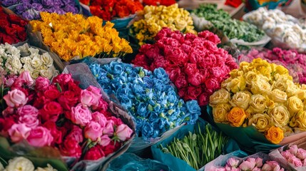 Colorful Flower Bouquets  Roses  Market Stall