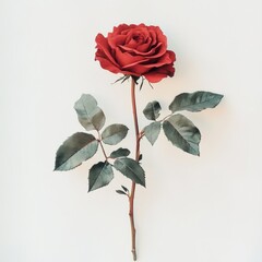Single Red Rose on White Background