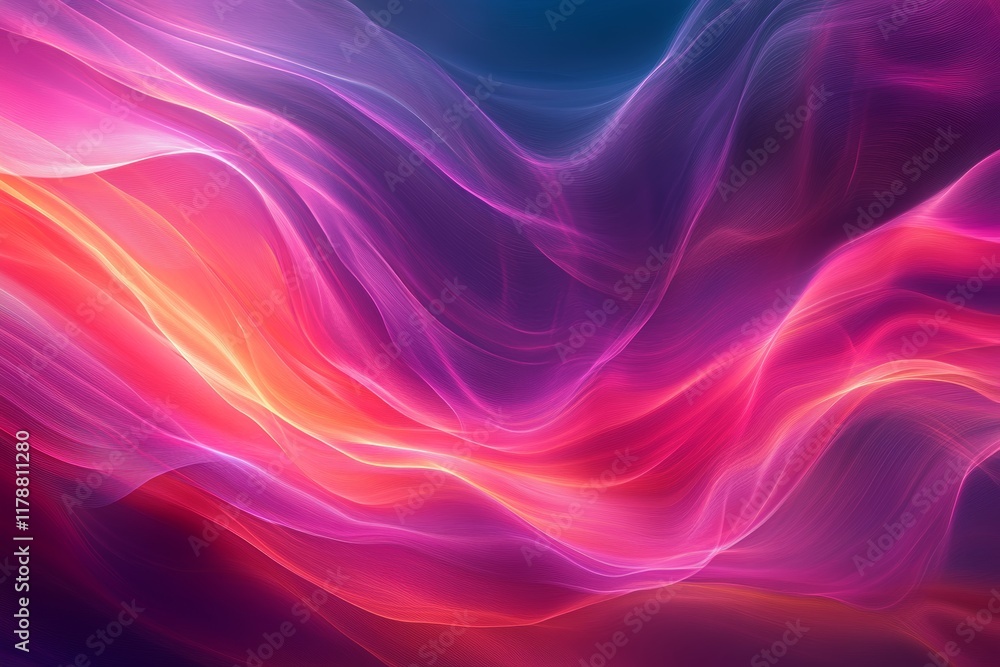 Poster abstract digital data flow background with colorful waves and ethereal light effects for transformat