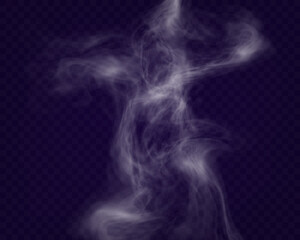 Transparent realistic smoke on a dark checkered background with soft, flowing, wispy trails.