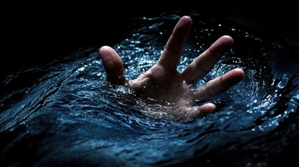 Fototapeta premium A hand is in the water, and the water is dark blue