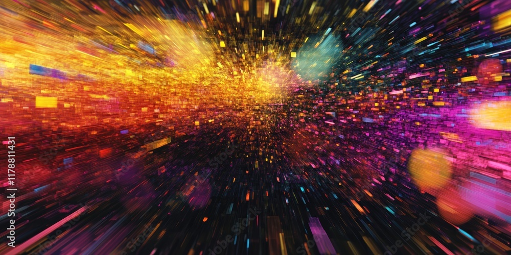 Poster dynamic abstract background with vibrant colors and textured data points representing technology con