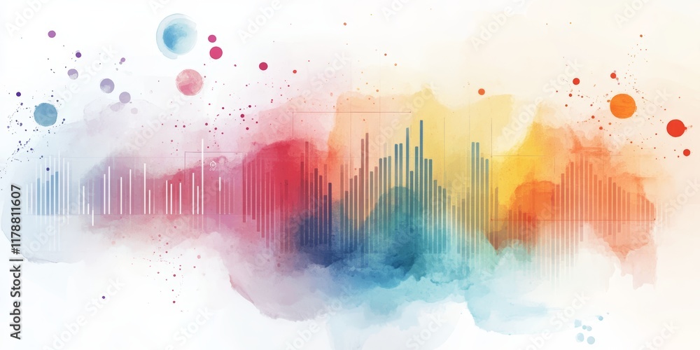 Poster vibrant watercolor graphic representing data visualization and analysis features abstract shapes and