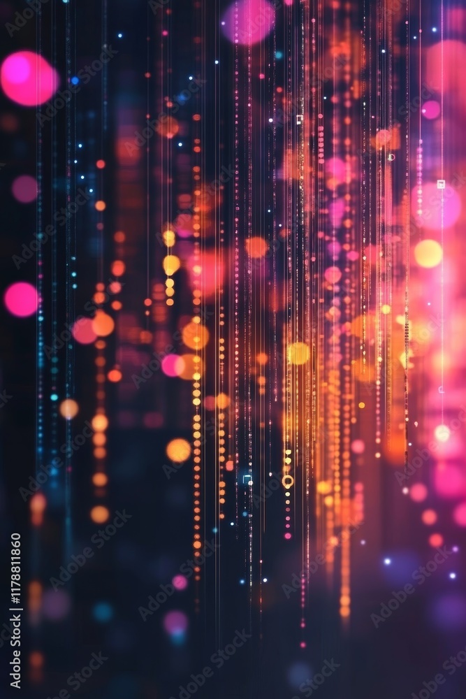 Aufkleber colorful abstract digital background with vibrant bokeh and data stream effect for creative projects