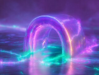 Vibrant Digital Painting: Ethereal Neon Archway Mysteriously Glows in Dreamlike Landscape. AI Generated