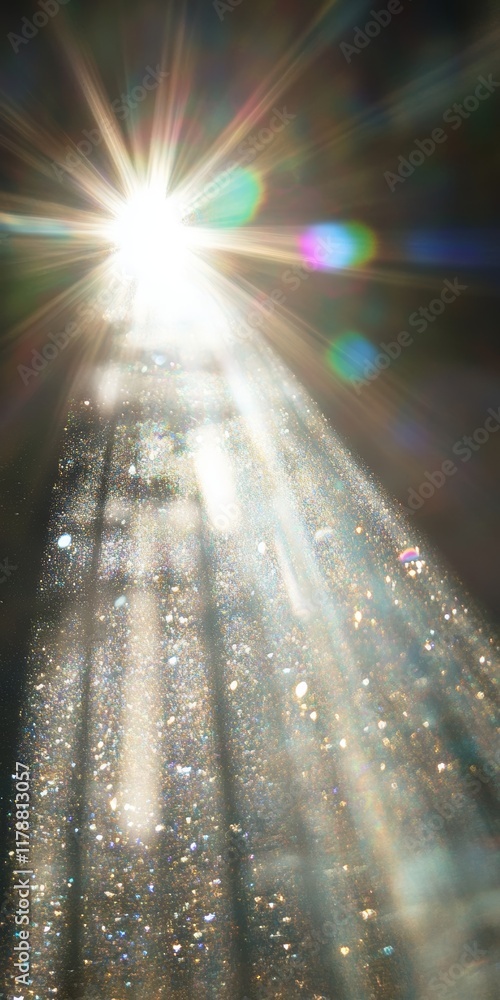 Poster captivating image of bright light shining through, creating a sparkling effect with glimmers and ray