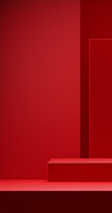 Obraz premium red room,red space with snow,Minimalist background for product display,textured,lighting and shadows,empty space,wallpaper,abstract,steps,cosmetic skincare interior,3d rendering,new year festival