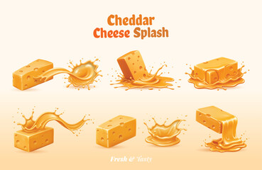 Cheddar Cheese Splash Vector Icons in High Quality for Food Branding and Creative Projects
