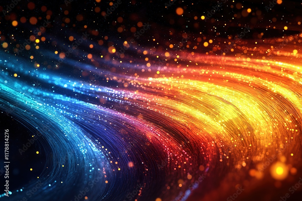 Poster an abstract technological background featuring a futuristic display of internet fiber effects, creat