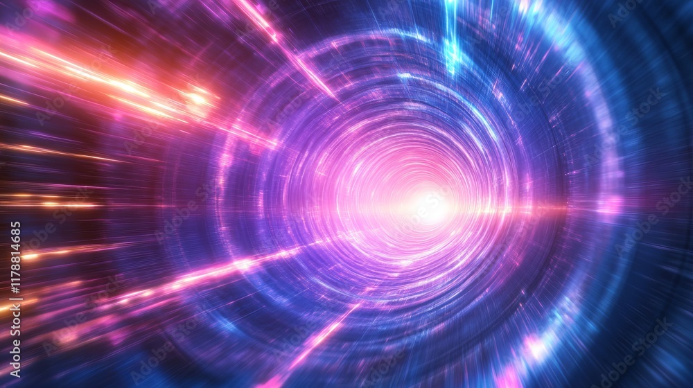 Poster a mesmerizing display of swirling lights and energy, creating a dynamic and futuristic cosmic scene.