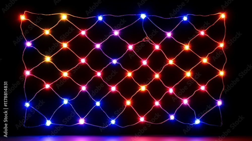 Poster colorful led lights arranged in a net pattern