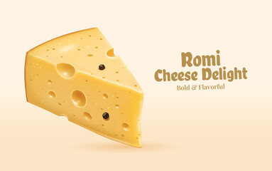 Romi Cheese Slice Vector with Black Pepper Detail for Bold and Flavorful Food Designs