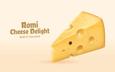 Romi Cheese Slice Vector with Black Pepper Detail for Bold and Flavorful Food Designs