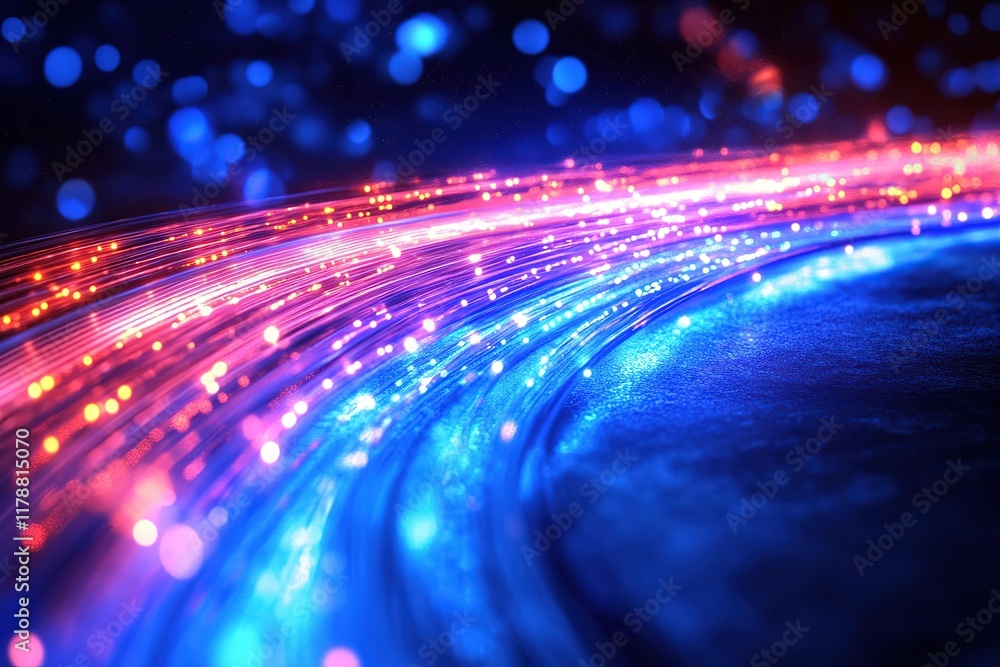 Poster an abstract technological background featuring a futuristic display of internet fiber effects, creat