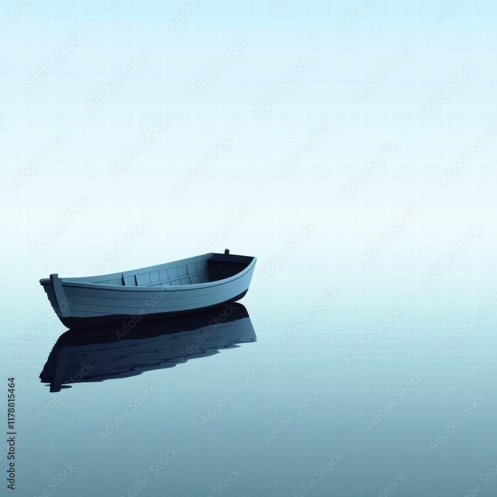 Poster Silhouette of a calm boat on serene water with soft reflections against a tranquil backdrop. Generative AI
