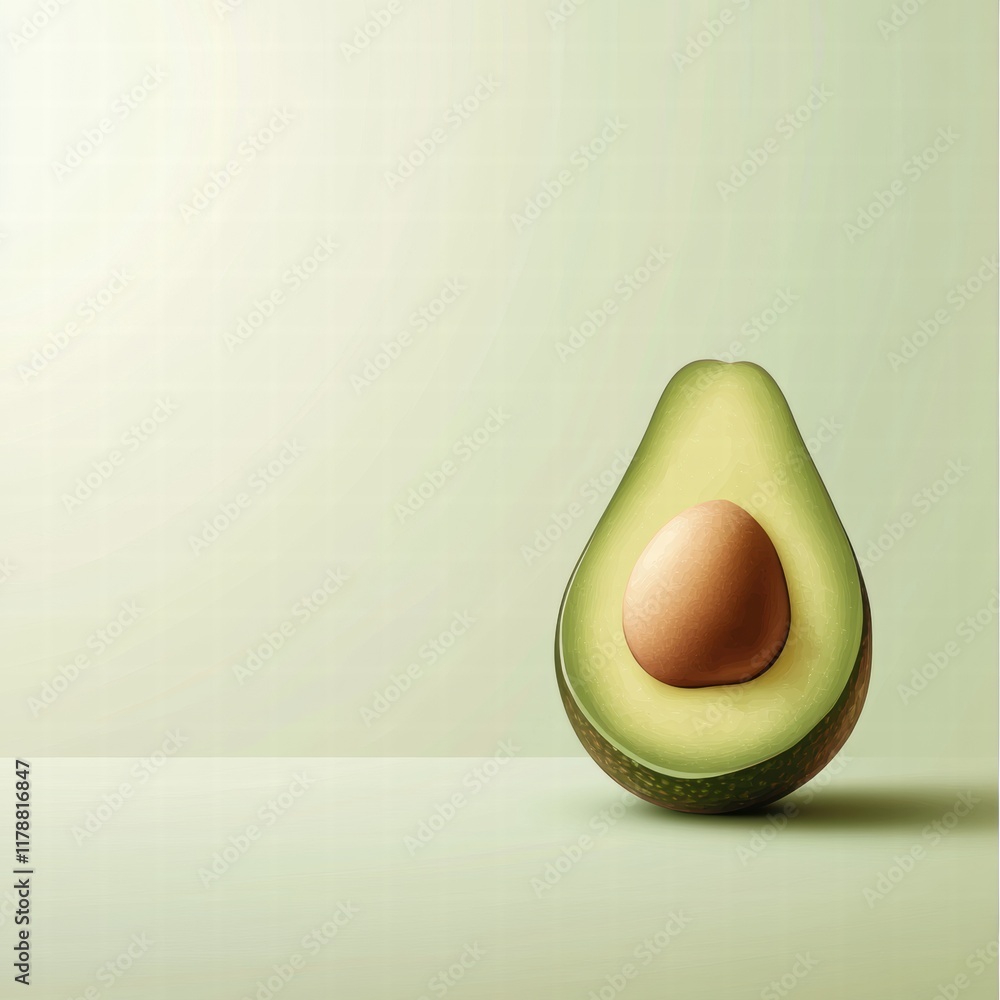 Fototapete simple avocado shape with visible seed on a pale green background for creative mock up designs and t