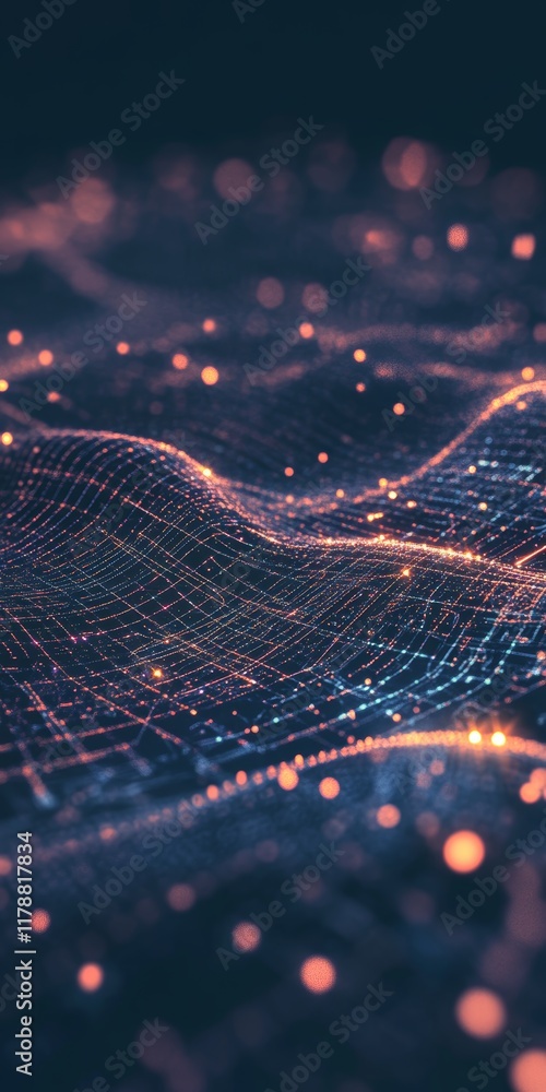 Aufkleber a mesmerizing abstract digital landscape featuring glowing dots and lines forming a futuristic netwo