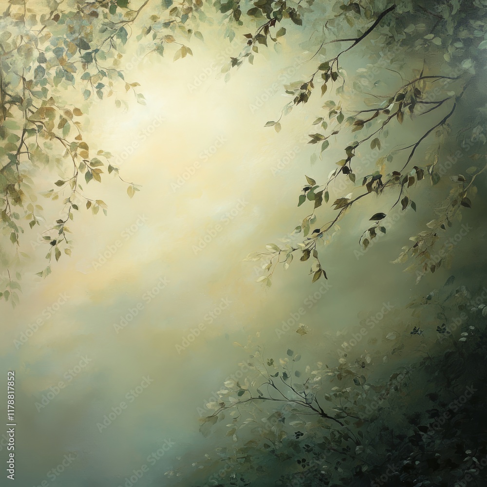 Aufkleber sunlight filters through a lush forest canopy, creating a serene and tranquil nature scene with soft