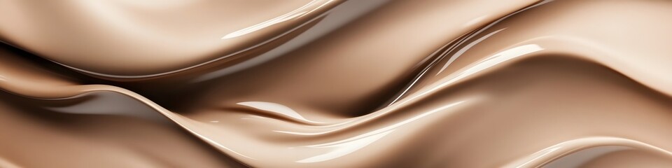 Glossy Beige Mocha Mousse Waves Abstract Minimal Textile or Confectionery Banner Concept