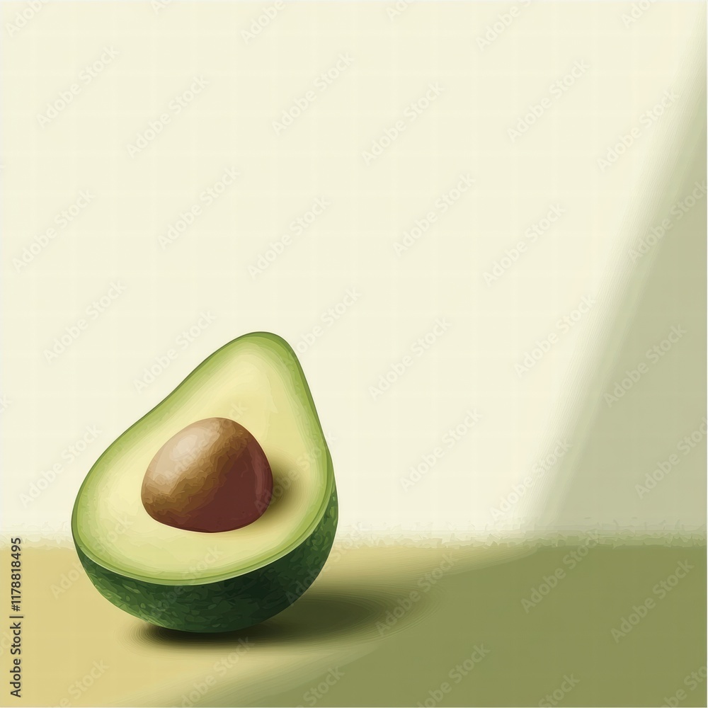 Aufkleber avocado half with visible seed in a simple setting perfect for mock up and text placement. generativ