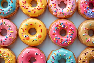 Colorful Glazed Donuts with Sprinkles Sweet Treats Bakery Food Photography