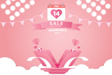 Valentine's Day horizontal banner template in paper style with space for text and can be used for sale sale tag.