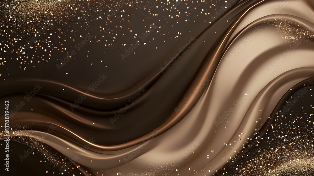 Poster mocha mousse beige sequins shine in abstract design with golden glitter and bokeh sparkles on dark