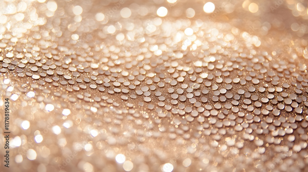 Poster luxurious shimmering beige sequin background with sparkling golden glitter and bokeh lights