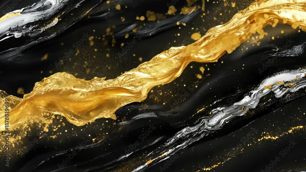 Poster dynamic flow of gold and silver against a dark background creates a striking visual display
