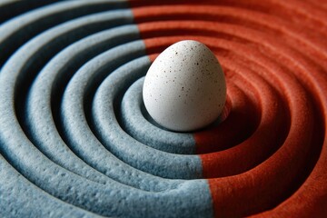Naklejka premium Speckled Egg on Textured Red and Blue Geometric Surface