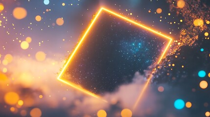Obraz premium Glowing Cube Frame Encompasses Cosmic Nebula