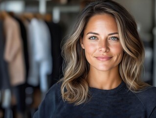Obraz premium A woman standing in front of a rack of clothes