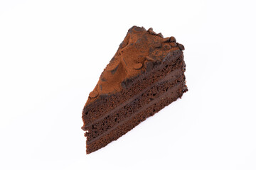 Belgian chocolate cake slice on white background