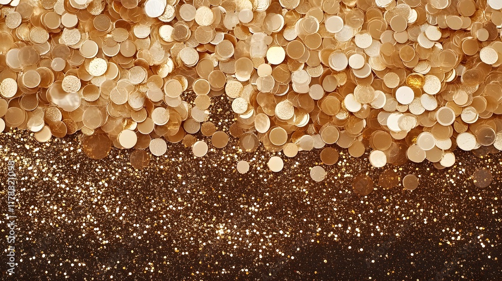 Poster elegant mocha sequin and golden glitter backdrop with shimmering bokeh sparkles