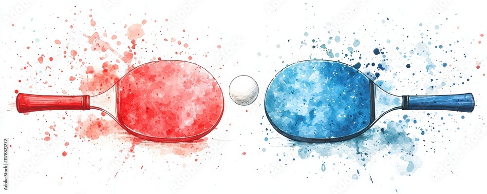 Poster colorful artistic depiction of ping pong rackets with splatter effect