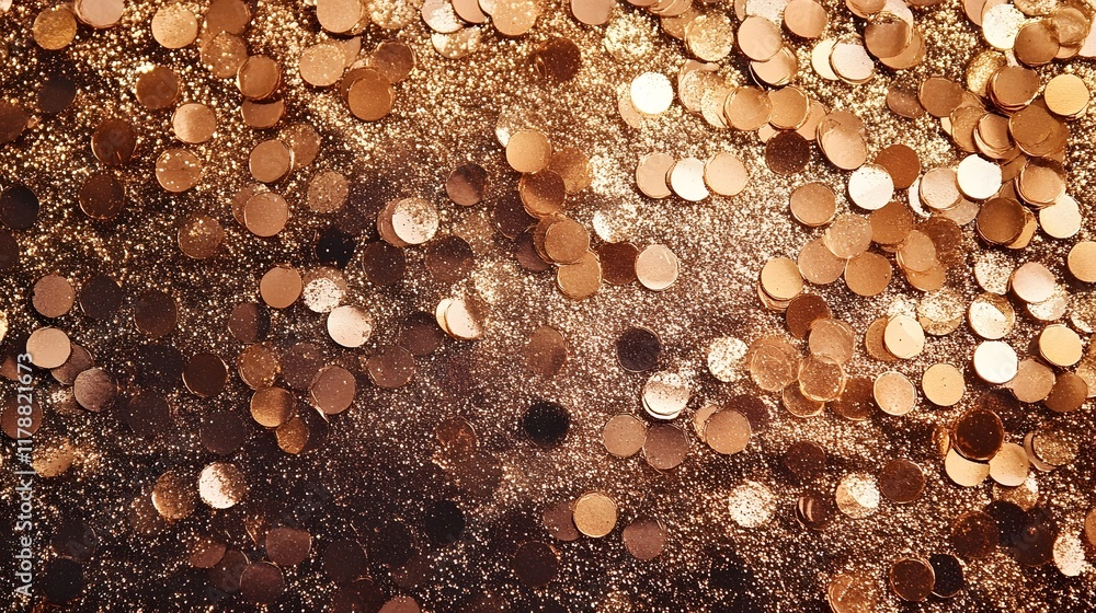 Poster luxurious mocha mousse sequin and glitter backdrop with shimmer and bokeh sparkles