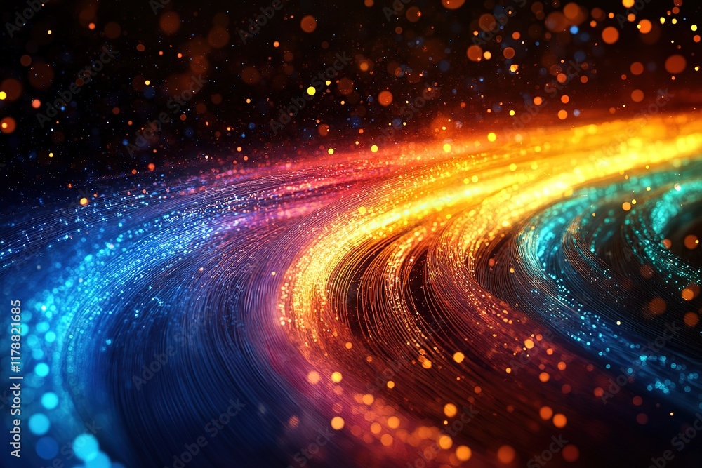 Poster an abstract technological background featuring a futuristic display of internet fiber effects, creat
